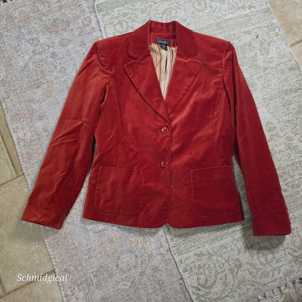 Rafaella Velvet Blazer Tomato Red Burnt Orange Two Button Lined Jacket Size 10